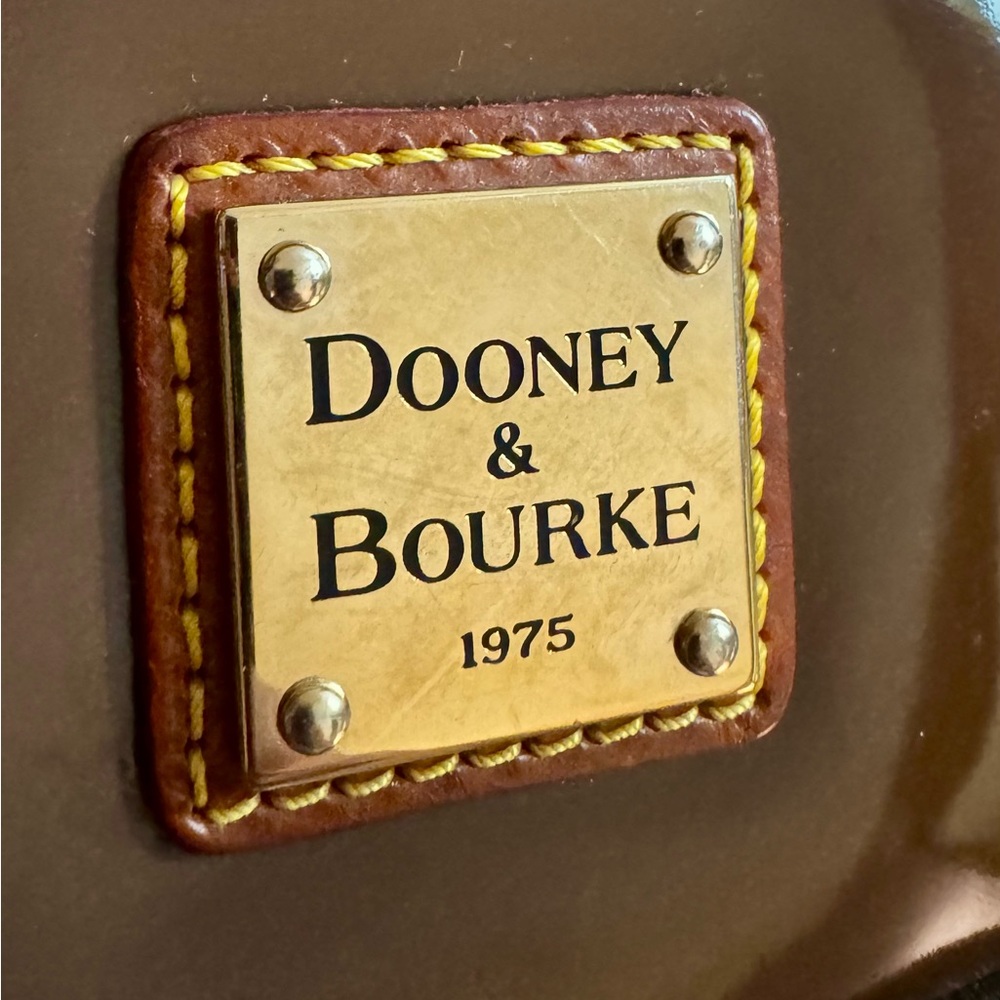 Dooney & Bourke Brown Patent Leather Venus Lee Tote Suede Bottom Red Interior - Picture 5 of 16